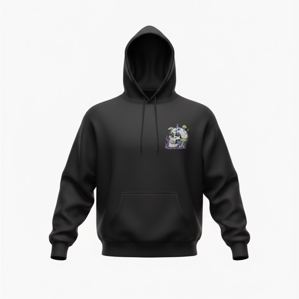NWT Black Skull and Mushrooms Graphic Hoodie Men’s X-Large
